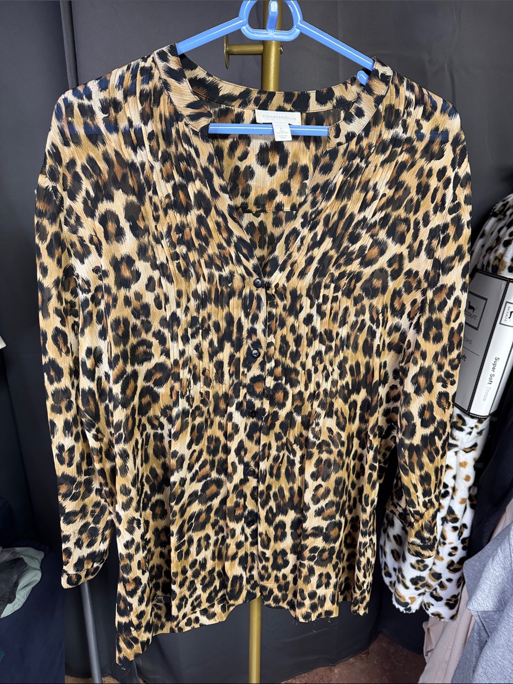 Charter Club Leopard Print Button-Front Blouse - Brown/Black